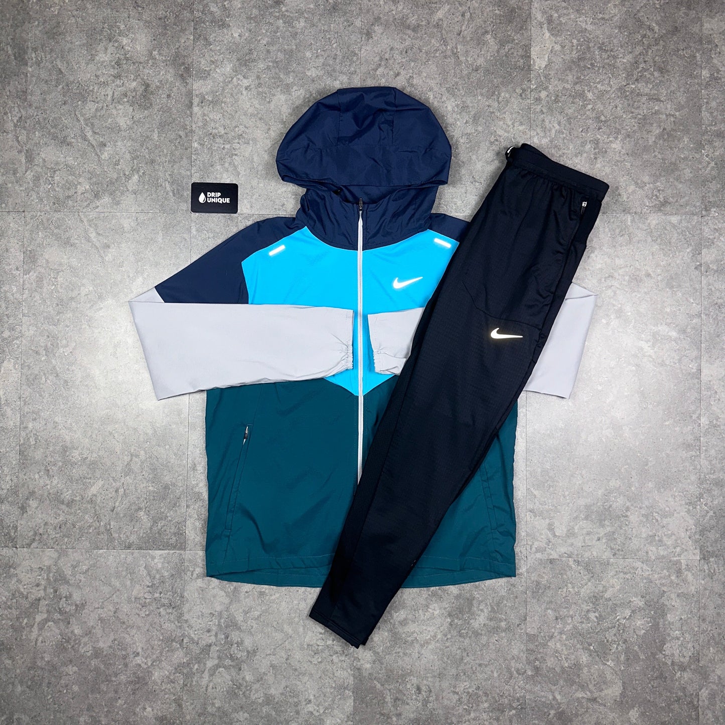 Nike UV Windrunner Jacket Petrol Blue & Black Nike Phenom Pants Set