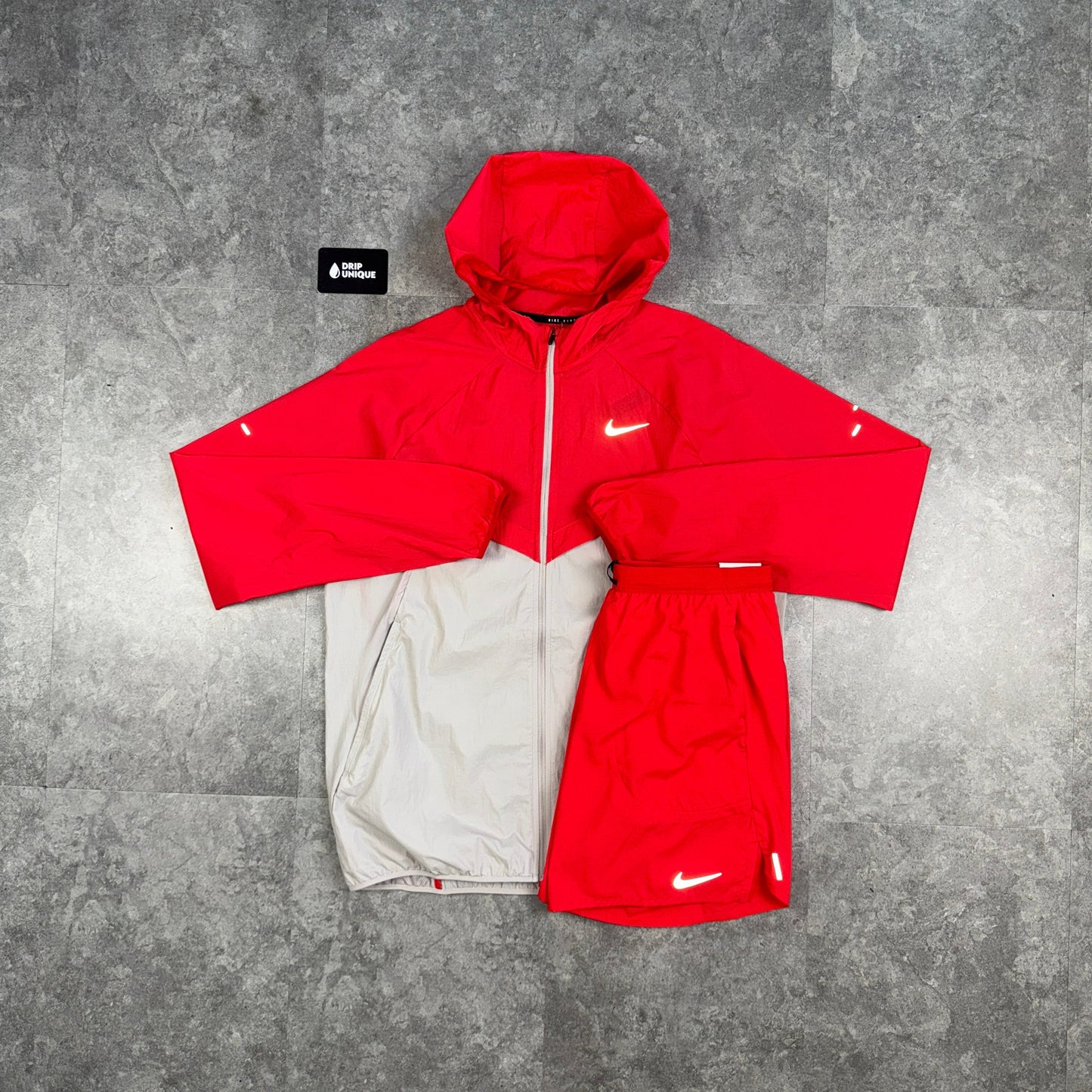 Nike UV Windrunner Jacket Red & Red Flex Stride Shorts Set