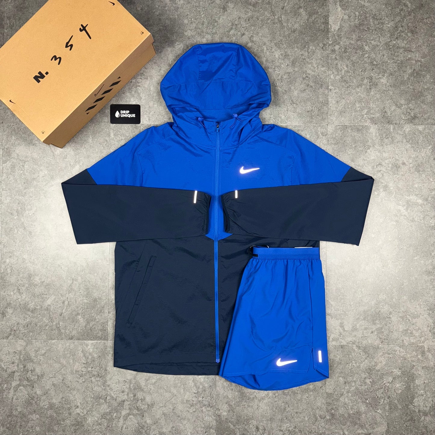 Nike UV Windrunner Jacket Royal Blue & Royal Blue Flex Stride Shorts Set
