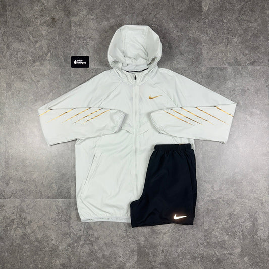 Nike UV Windrunner Jacket White & Gold & Black Challenger Shorts Set
