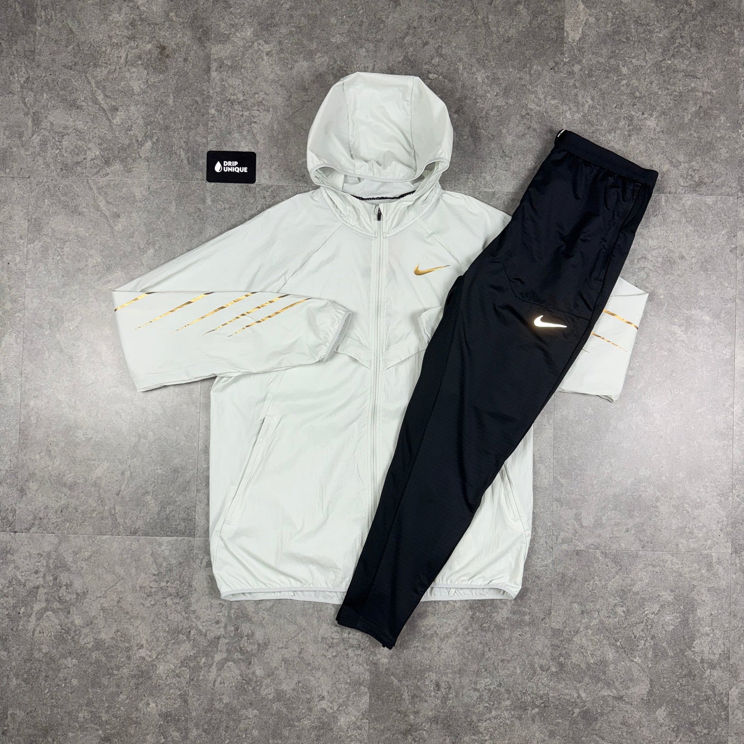 Nike UV Windrunner Jacket White & Gold & Black Nike Phenom Pants Set