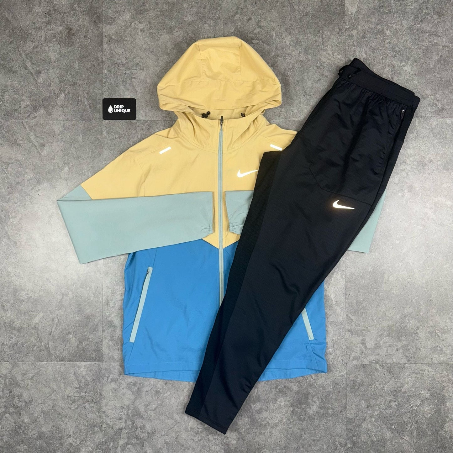 Nike UV Windrunner Jacket Yellow/Blue & Black Nike Phenom Pants Set