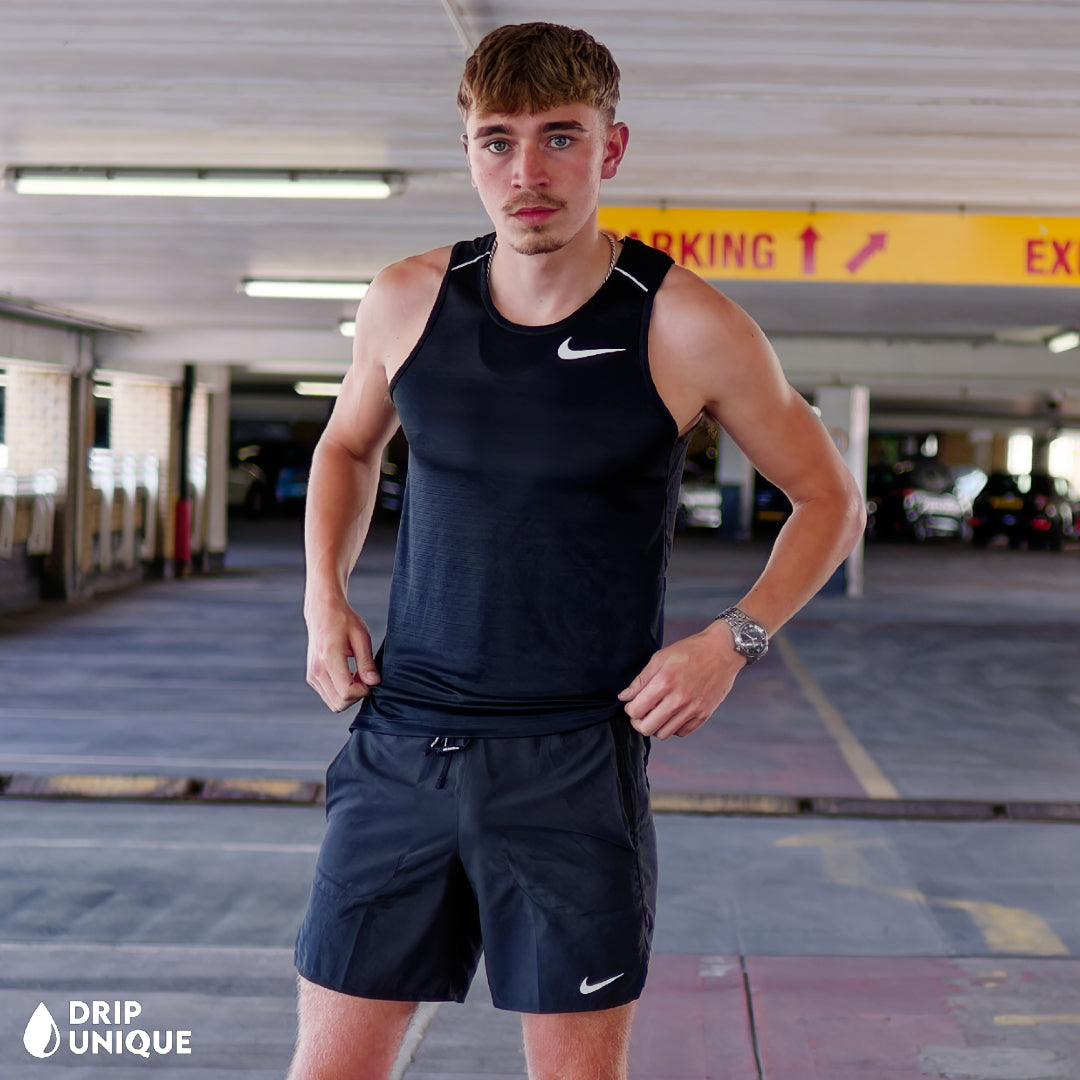Nike Miler Vest Black & Black Flex Stride Shorts Set